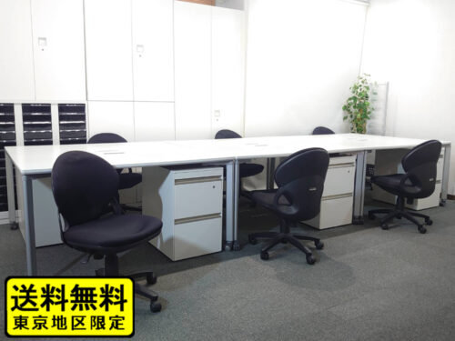 【送料無料 地域限定】 ６人用 フリーアドレス デスクセット コクヨ ワークソート ワークテーブルセット デスクセット W1400×３台 フリアド 平机 片袖机 可動式 オフィステーブル ミーティングテーブル 会議テーブル 多目的テーブル SDT-WS1414PAW 開業セット 国産 【中古オフィス家具】【中古】