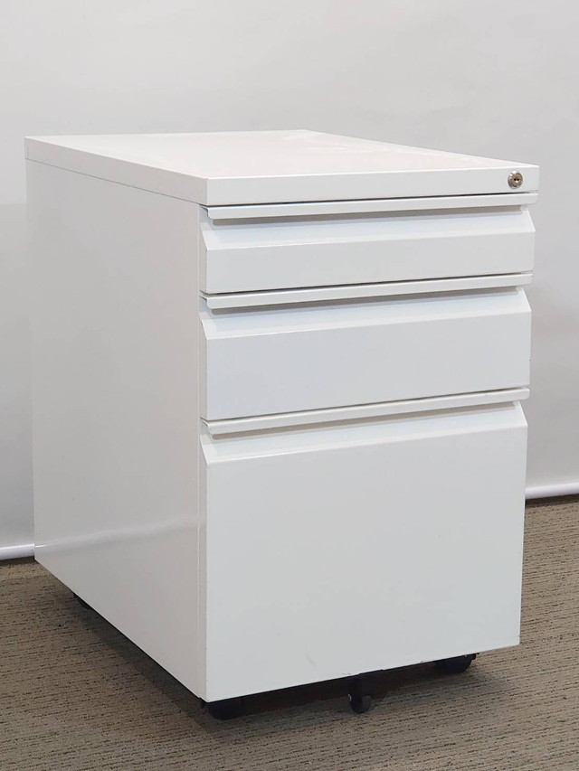 【法人限定送料無料】 ワゴン デスクワゴン 事務ワゴン サイドワゴン 袖机 脇机 3段ワゴン キャスターワゴン インサイドワゴン スチールワゴン 机下収納ワゴン ホワイト色 【中古オフィス家具】【中古】 - 画像 (2)