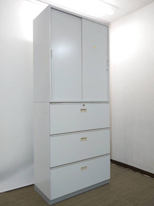 【美品】イトーキ シンライン 上下書庫 引き違い書庫 ラテラル書庫 キャビネット ユニット書庫 本棚 書棚 スチール書庫 収納庫 保管庫 カギ付き書庫 鍵付き書庫 引き違いキャビネット ラテラルキャビネット スチールキャビネット 上下セット書庫 WE 国産 【中古オフィス家具】【中古】