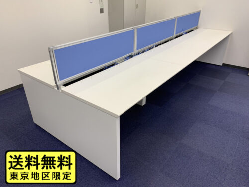 【送料無料 東京地区限定】 フリーアドレス デスクパネル付き 6人用 デスク オフィスデスク フリアド フリーアドレスデスク W3600 フリアドセット 平机 平デスク ホワイト色 ナイキ 国産 【地域限定 配送・搬入・設置費込み】 【中古オフィス家具】【中古】