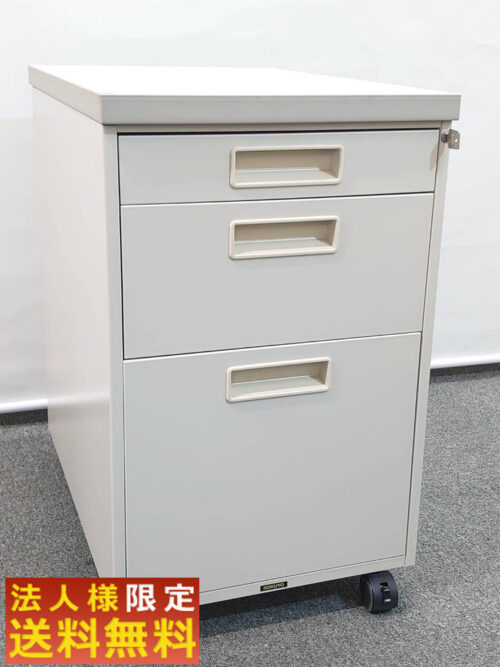 【法人限定送料無料】 【美品】 3段ワゴン サイドワゴン デスクワゴン 袖机 脇机 カギ付き インサイドワゴン 机下収納ワゴン キャスターワゴン スチールワゴン コクヨ KOKUYO 【中古オフィス家具】【中古】