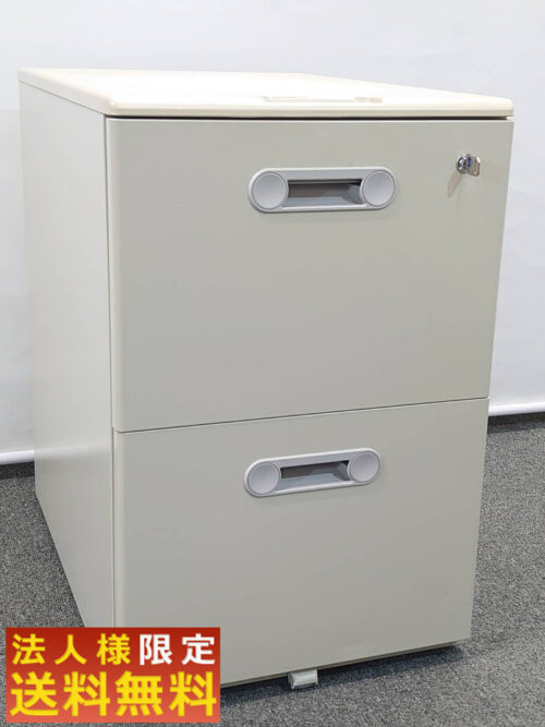 【法人限定送料無料】 デスクワゴン LION LTシリーズ 事務ワゴン サイドワゴン キャスターワゴン 袖机 脇机 2段 カギ付き 鍵付き 2段ワゴン インサイドワゴン 机下収納ワゴン ライオン事務器 LT-N042A【中古オフィス家具】【中古】