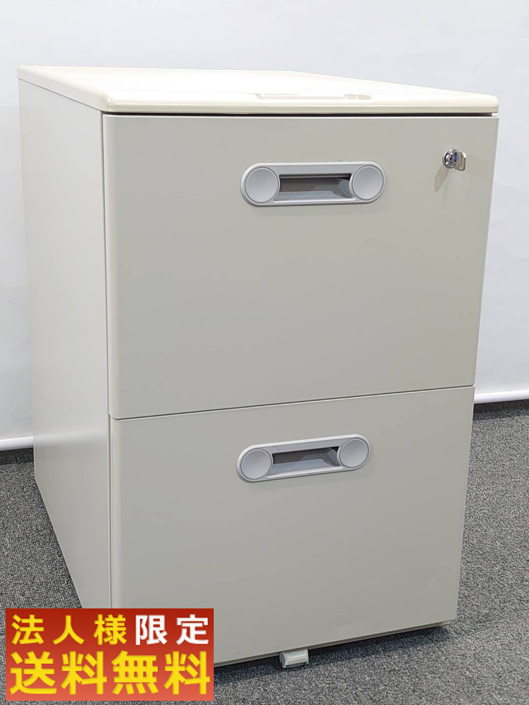 【法人限定送料無料】 デスクワゴン LION LTシリーズ 事務ワゴン サイドワゴン キャスターワゴン 袖机 脇机 2段 カギ付き 鍵付き 2段ワゴン インサイドワゴン 机下収納ワゴン ライオン事務器 LT-N042A【中古オフィス家具】【中古】