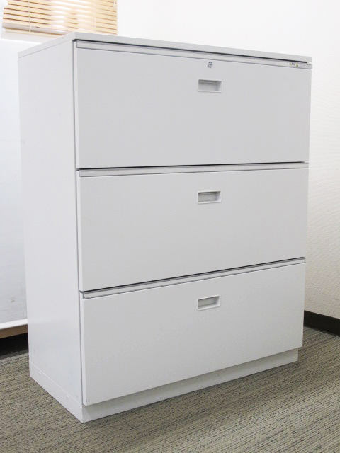 イトーキ シンライン ラテラル書庫 3段 キャビネット 収納庫 本棚 書棚 スチール書庫 省スペース W800 幅80 H890 高さ89 【中古オフィス家具】【中古】