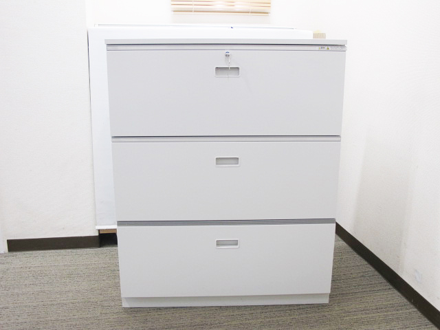 イトーキ シンライン ラテラル書庫 3段 キャビネット 収納庫 本棚 書棚 スチール書庫 省スペース W800 幅80 H890 高さ89 【中古オフィス家具】【中古】 - 画像 (4)