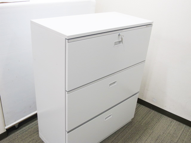 イトーキ シンライン ラテラル書庫 3段 キャビネット 収納庫 本棚 書棚 スチール書庫 省スペース W800 幅80 H890 高さ89 【中古オフィス家具】【中古】 - 画像 (2)