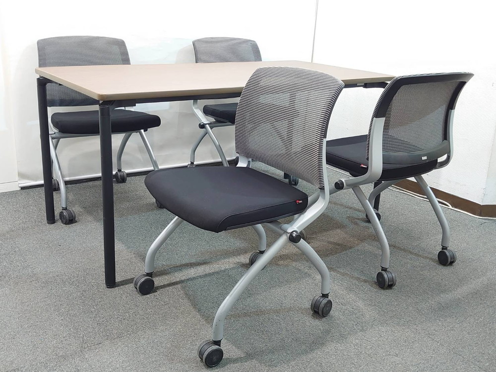 【送料無料 東京地区限定】 4人用 会議セット ミーティングセット オフィステーブル ミーティングテーブル 会議テーブル 会議用テーブル 会議机 W1500×D750×H720 多目的テーブル LION 会議チェア ミーティングチェア FURSYS s4g-00807【中古オフィス家具】【中古】 - 画像 (2)
