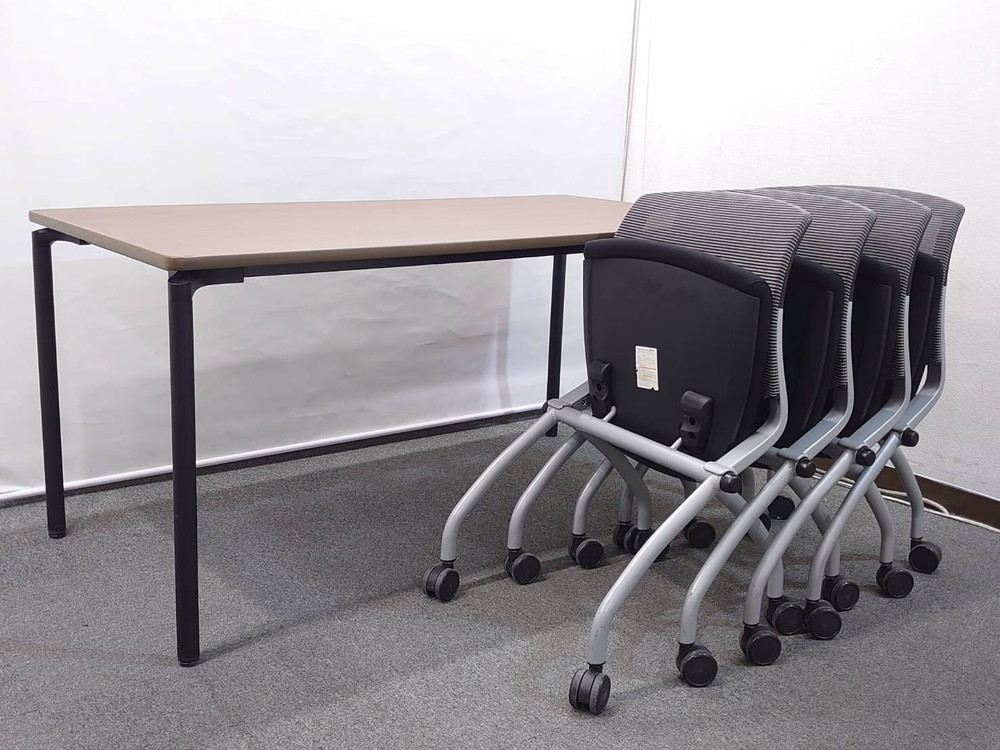 【送料無料 東京地区限定】 4人用 会議セット ミーティングセット オフィステーブル ミーティングテーブル 会議テーブル 会議用テーブル 会議机 W1500×D750×H720 多目的テーブル LION 会議チェア ミーティングチェア FURSYS s4g-00807【中古オフィス家具】【中古】 - 画像 (4)