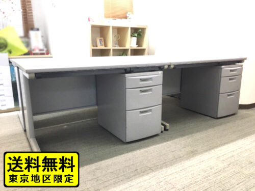 【送料無料 東京地区限定】 ４人用 開業セット イトーキ CZ 片袖机 片袖デスク 事務机 オフィスデスク デスクセット 平デスク ワゴン ４台セット 事務デスク ワークデスク 平机 デスクワゴン W1200×D700×H700 グレー色 【中古オフィス家具】【中古】
