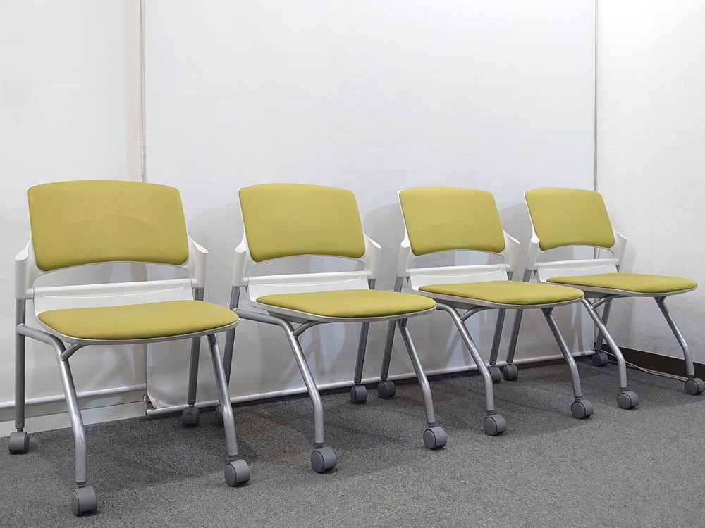 【250脚以上入荷】【送料無料 東京地区限定】 100脚セット ウチダ 会議チェア ミーティングチェア 多目的チェア ネスティングチェア ネスティング脚 キャスター付 グリーン色 スタッキングチェア MF-180N 平行スタック 横スタッキング 【中古オフィス家具】【中古】 - 画像 (2)