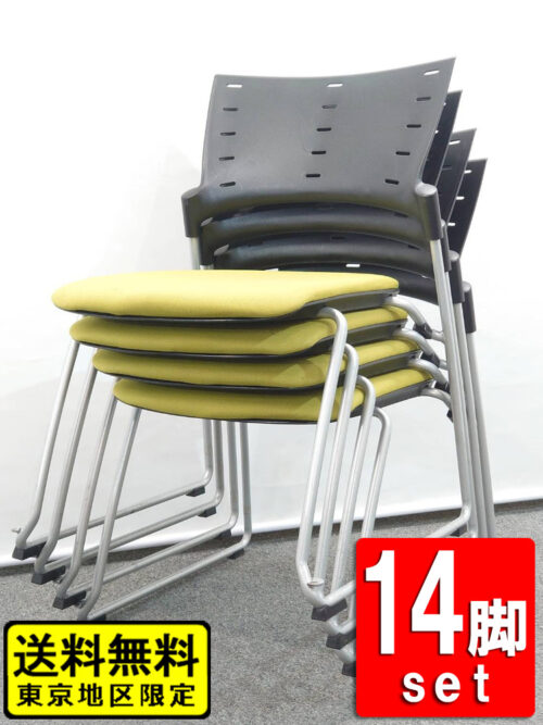 【送料無料 東京地区限定】 イトーキ マノス 14脚セット KLD-330GB-ZTQ6 マノスチェア 会議チェア ミーティングチェア スタッキングチェア スタックチェア ループ脚チェア 多目的チェア 積み重ねチェア ITOKI MANOSS【中古オフィス家具】【中古】