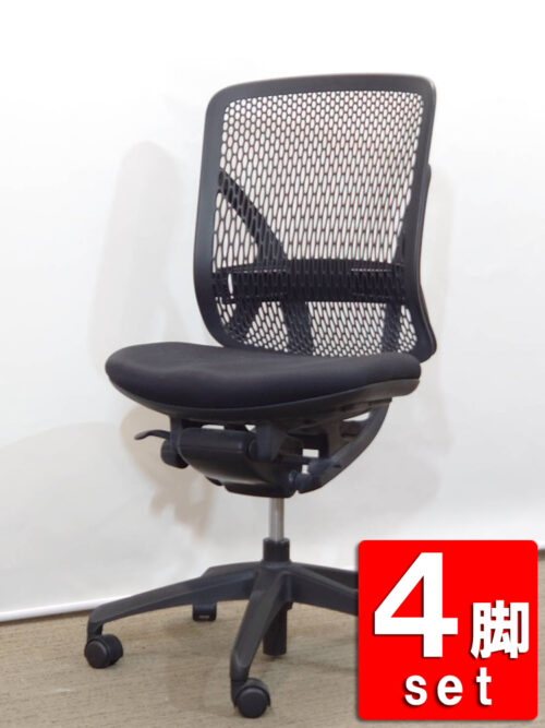 【送料無料 地域限定】 ４脚セット イナバ イエラ yera オフィスチェア デスクチェア メッシュチェア ハイバックチェア 肘無 イエラチェア PCチェア キャスターチェア ブラックチェア 人気チェア 【中古オフィス家具】 【中古】