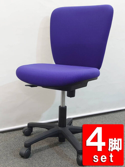 【送料無料 地域限定】 4脚セット オフィスチェア デスクチェア 事務チェア キャスターチェア 事務イス ワークチェア パソコンチェア ブルー色 事務用チェア PCチェア OAチェア 事務椅子 肘無し ローバック JSシリーズ 生興 SEIKOFAMILY JS-25BK 【中古オフィス家具】【中古】