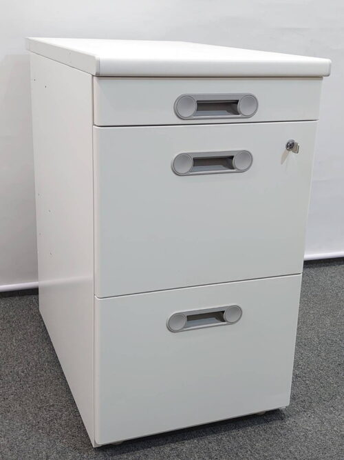 脇机 LION LTシリーズ サイドワゴン デスクワゴン 事務ワゴン サイドデスク アジャスター付 3段 延長デスク カギ付き 鍵付き 3段ワゴン オフィス収納 デスク収納 ライオン事務器【中古オフィス家具】【中古】