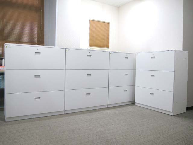 【送料無料 東京地区限定】4台セット イトーキ シンライン ラテラル書庫 3段 キャビネット 収納庫 ラテラルキャビネット【中古オフィス家具】【中古】 - 画像 (2)