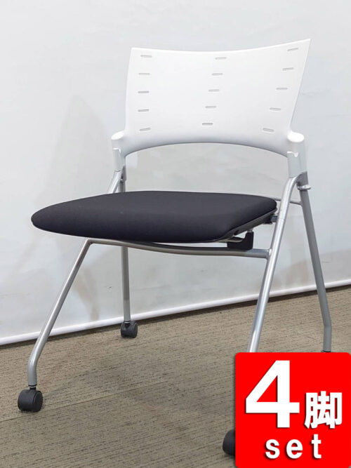 【送料無料 地域限定】4脚セット イトーキ マノス マノスチェア ネスティングチェア ミーティングチェア 会議チェア ネスタブルチェア スタックチェア 平行スタックチェア 会議用チェア 会議椅子 ミーティング用チェア 会議用椅子 キャスター付きチェア 会議イス 多目的チェア 折りたたみ ITOKI MANOSS 国産【中古オフィス家具】【中古】