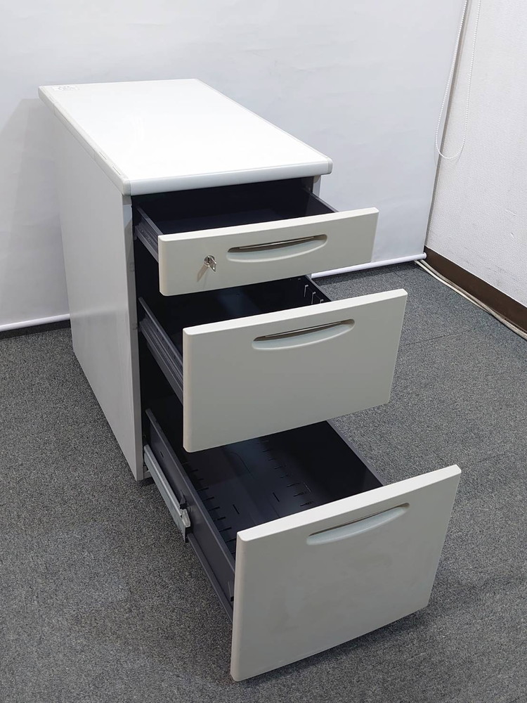 【送料無料 地域限定】袖机 脇机 3段 サイドワゴン デスクワゴン【中古オフィス家具】【中古】 - 画像 (2)